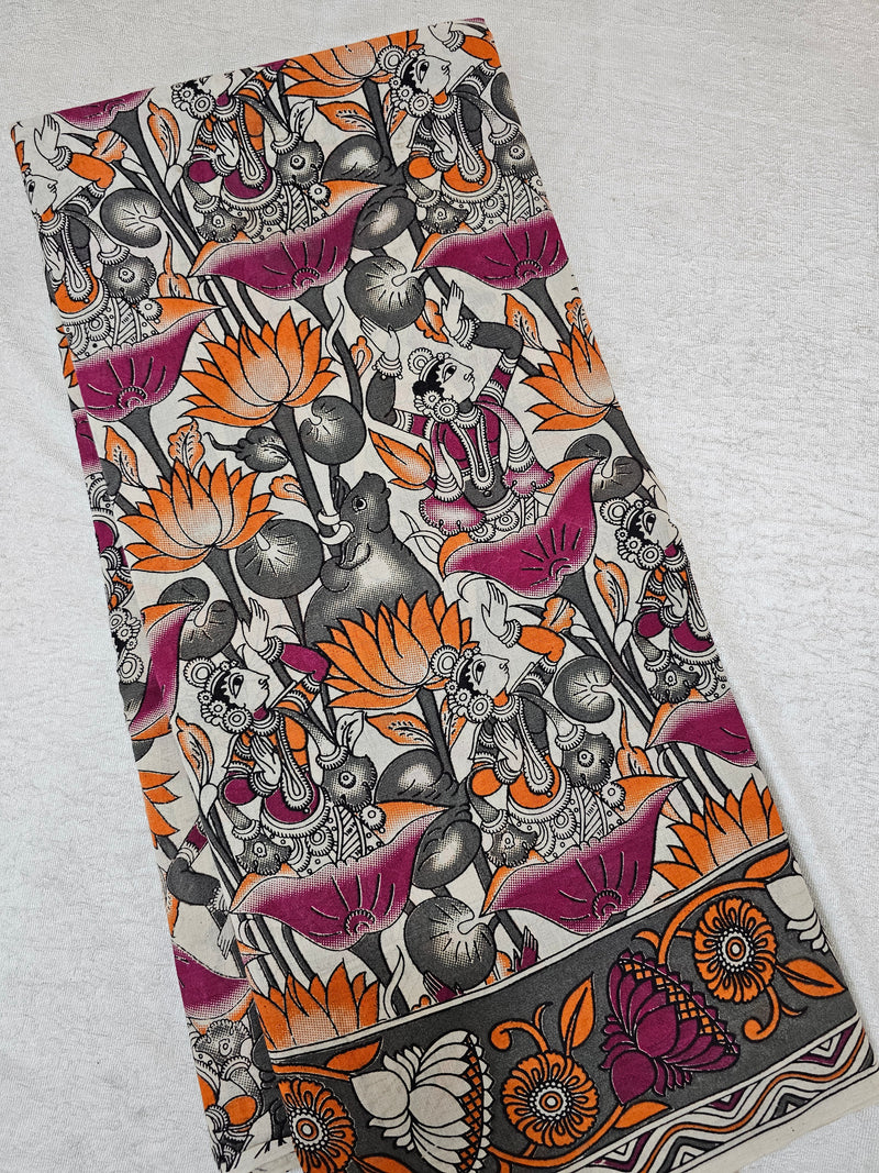 Cotton Kalamkari Saree -Pink with Grey