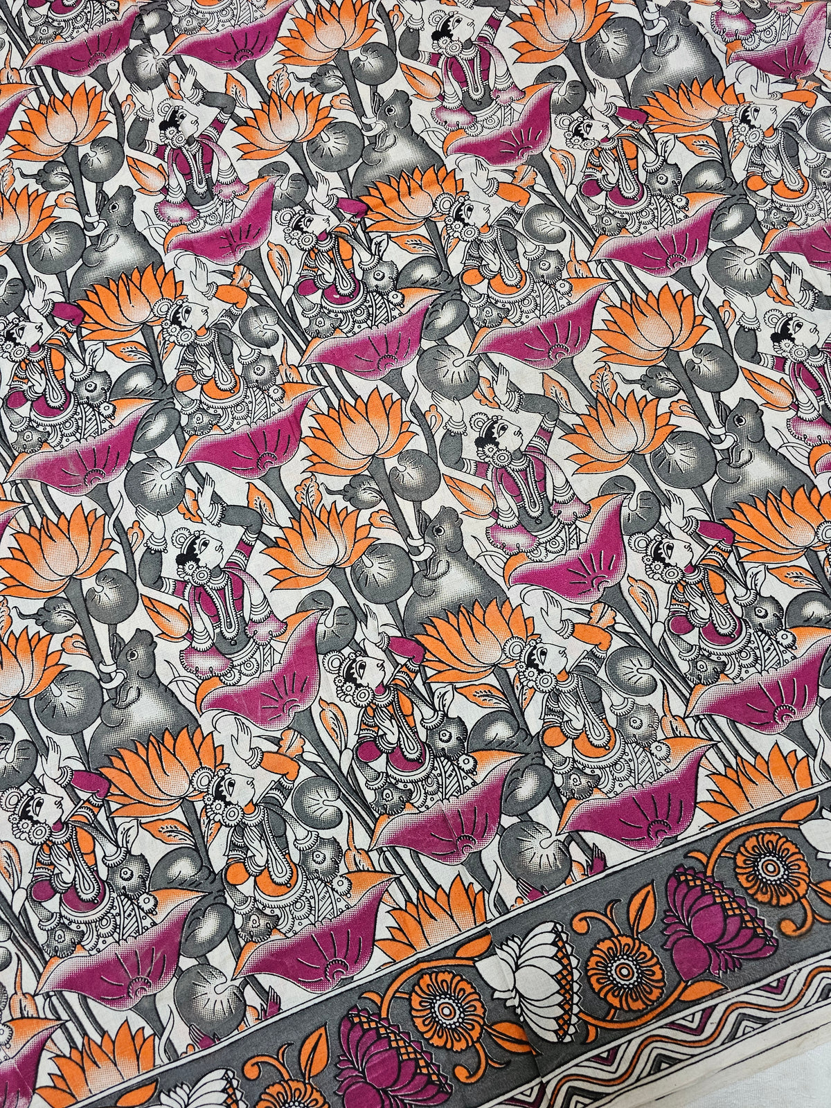 Cotton Kalamkari Saree -Pink with Grey