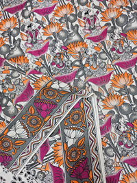 Cotton Kalamkari Saree -Pink with Grey