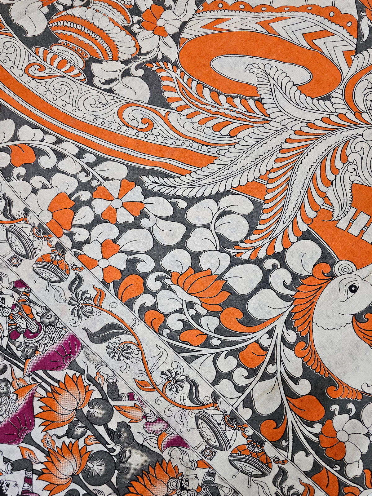 Cotton Kalamkari Saree -Pink with Grey