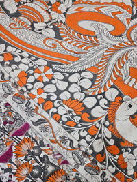 Cotton Kalamkari Saree -Pink with Grey