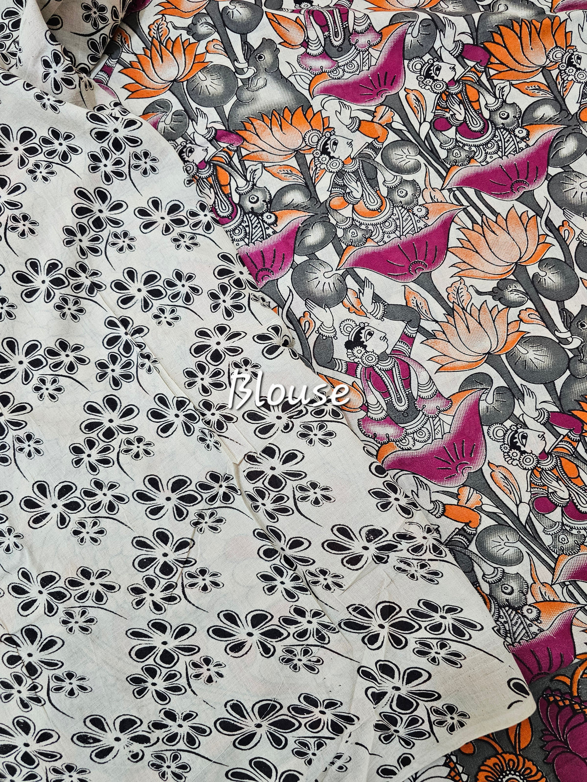 Cotton Kalamkari Saree -Pink with Grey