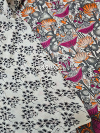 Cotton Kalamkari Saree -Pink with Grey