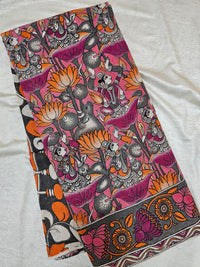 Cotton Kalamkari Saree - Orange with Pink