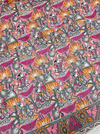 Cotton Kalamkari Saree - Orange with Pink