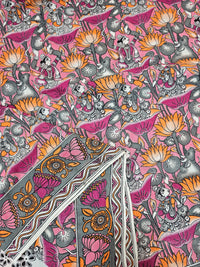 Cotton Kalamkari Saree - Orange with Pink
