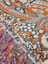 Cotton Kalamkari Saree - Orange with Pink
