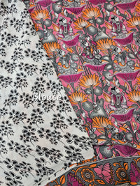 Cotton Kalamkari Saree - Orange with Pink