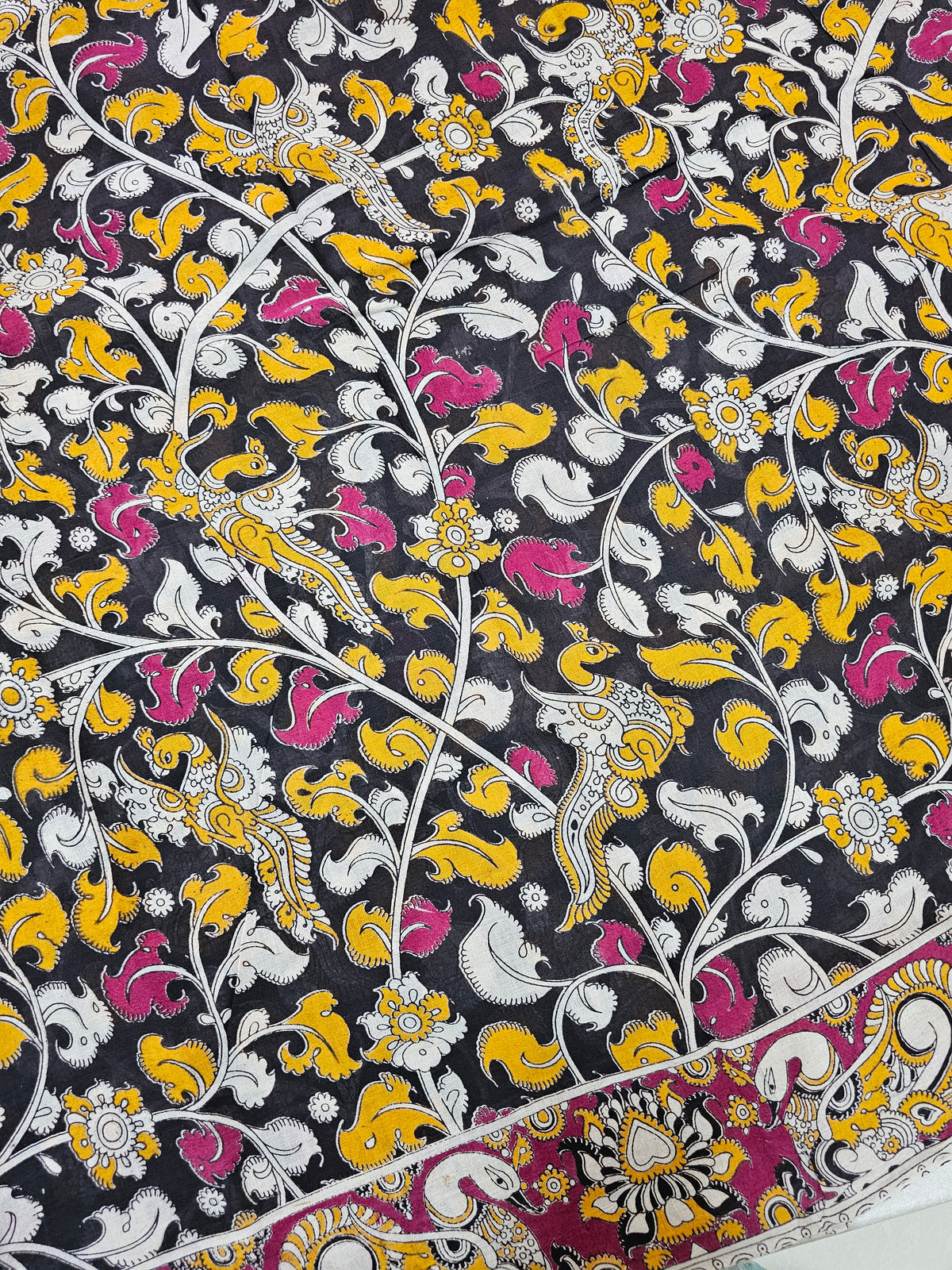 Cotton Kalamkari Saree - Black