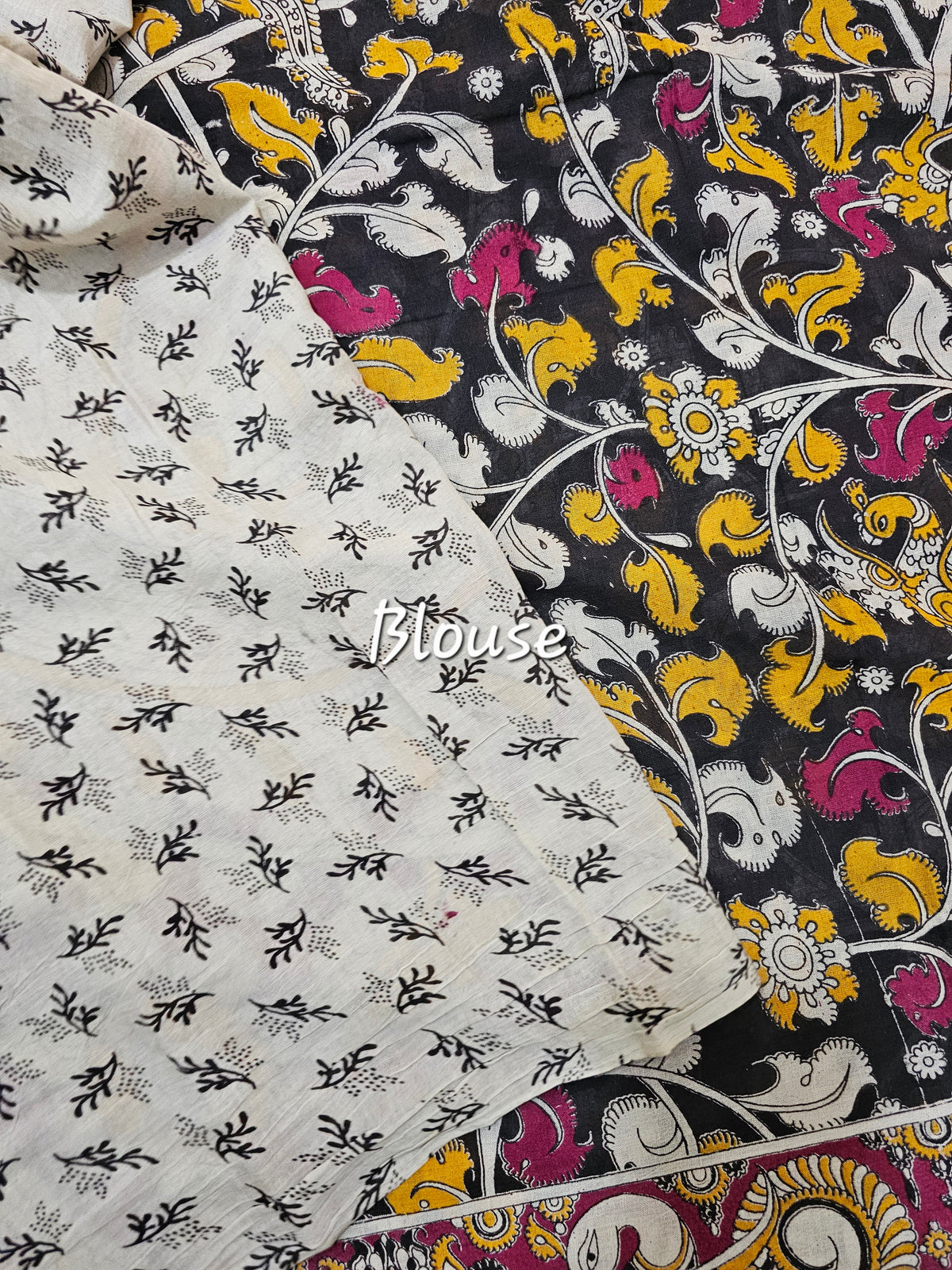 Cotton Kalamkari Saree - Black