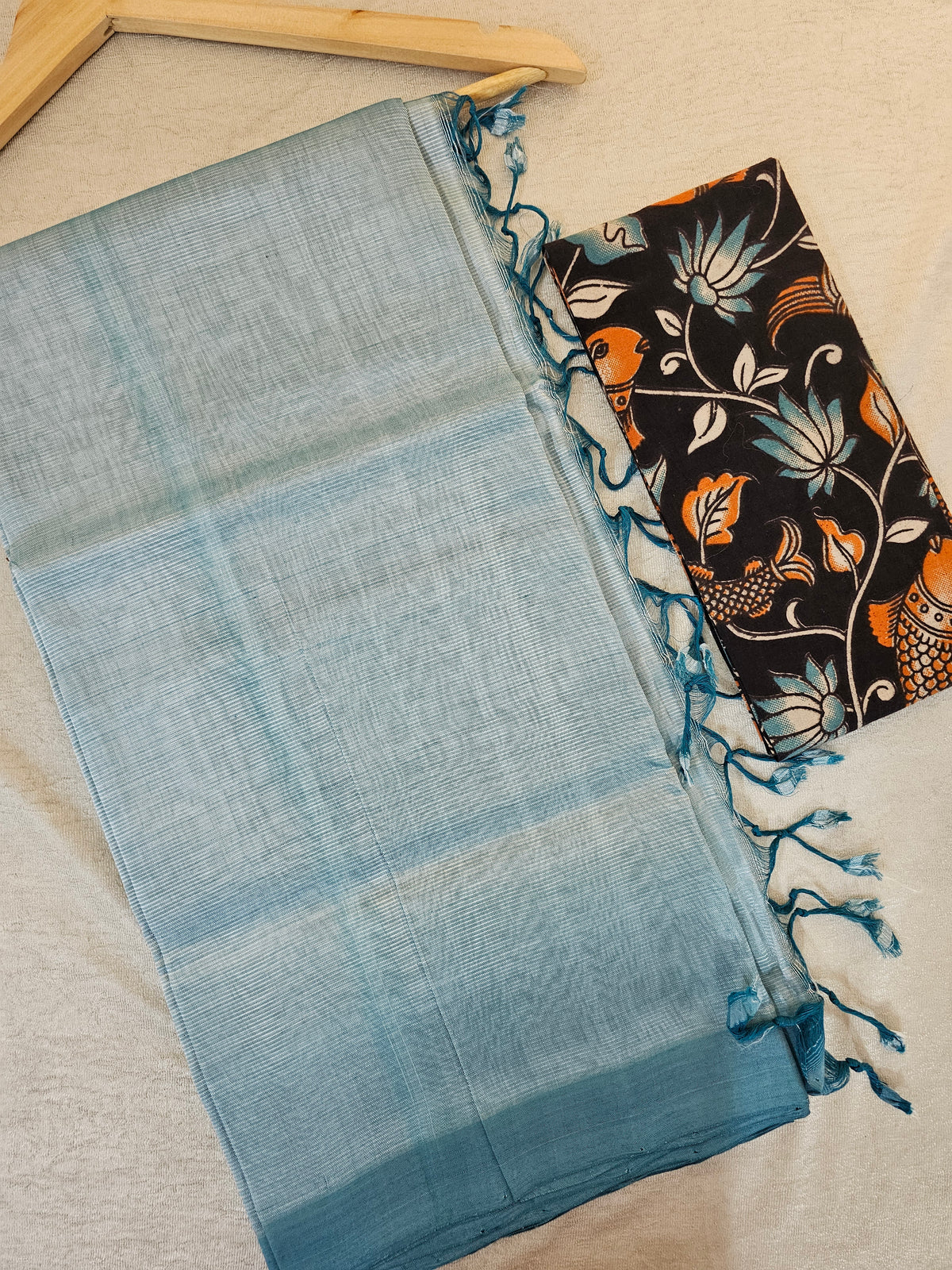 Handwoven Mangalagiri Plain Pattu Saree - Blue