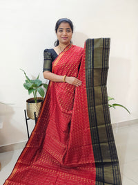 Semi Raw Silk Saree - Dark Red with Black