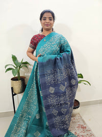 Bhagalpuri Batik Print - Sea Green with Blue
