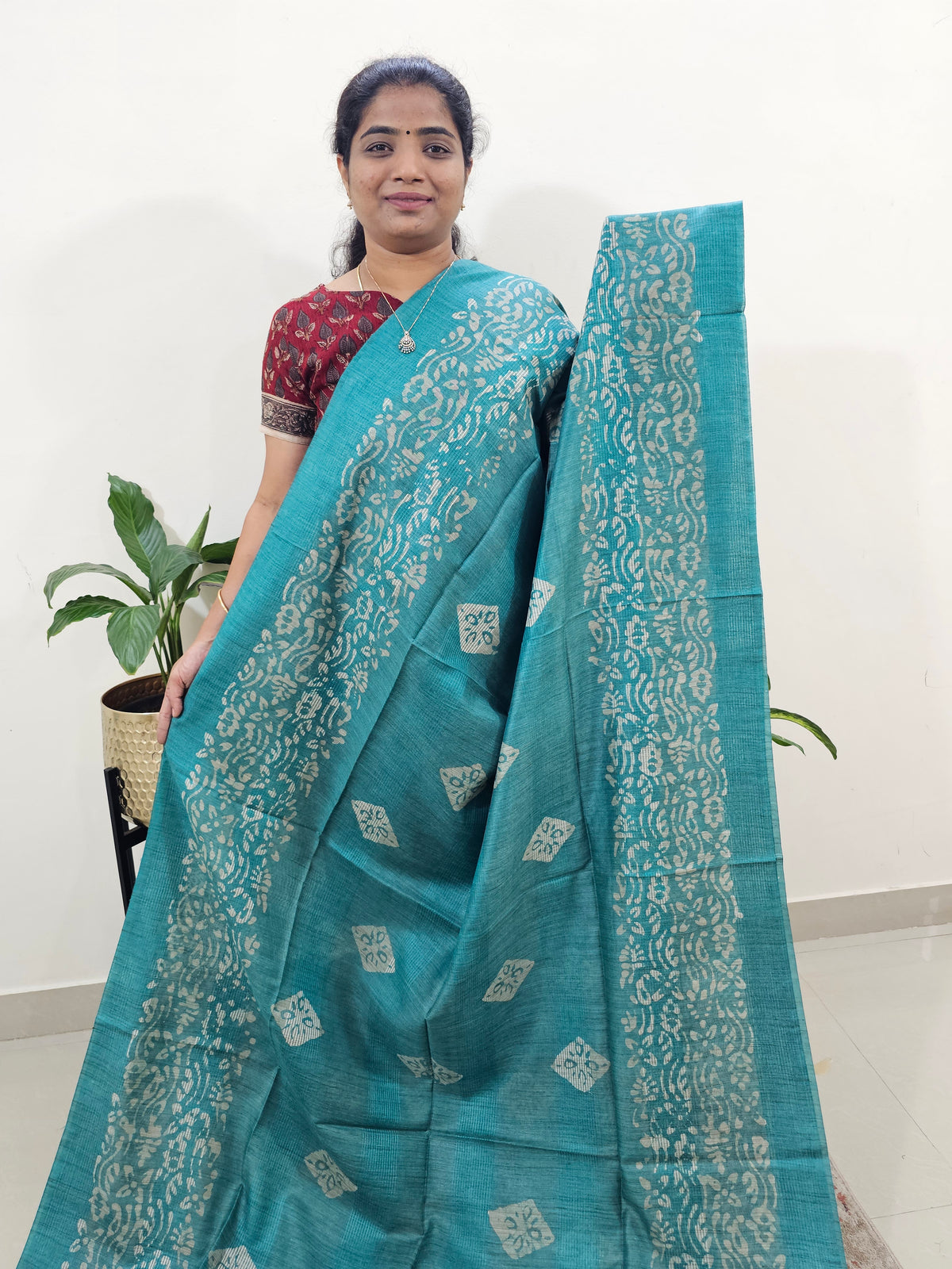 Bhagalpuri Batik Print - Sea Green with Blue