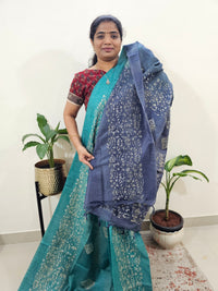 Bhagalpuri Batik Print - Sea Green with Blue