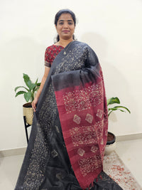Bhagalpuri Batik Print - Grey with Maroon