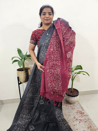 Bhagalpuri Batik Print - Grey with Maroon