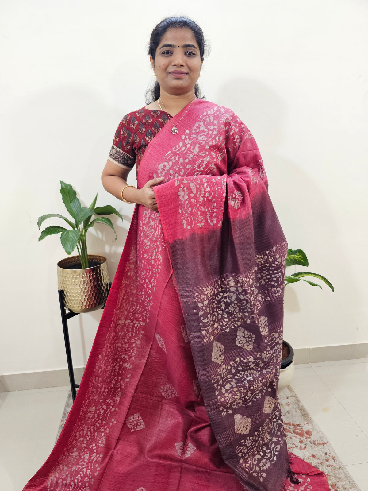 Bhagalpuri Batik Print - Pink with Maroon