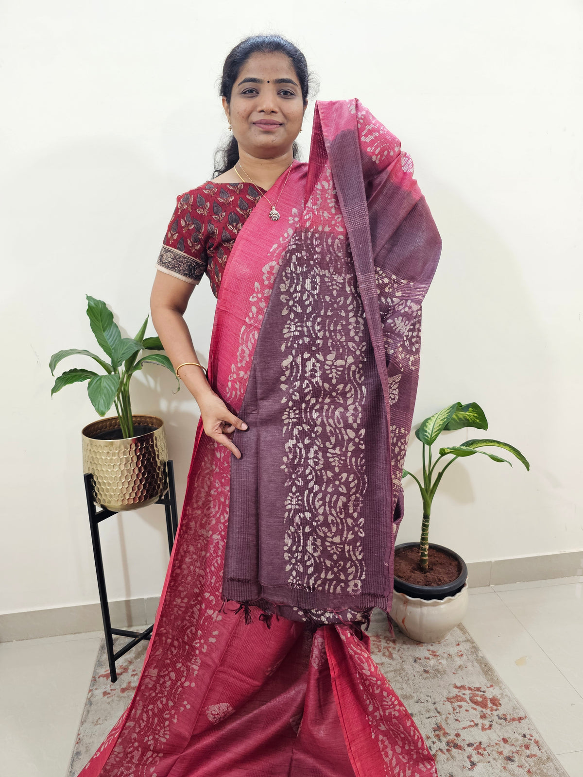 Bhagalpuri Batik Print - Pink with Maroon