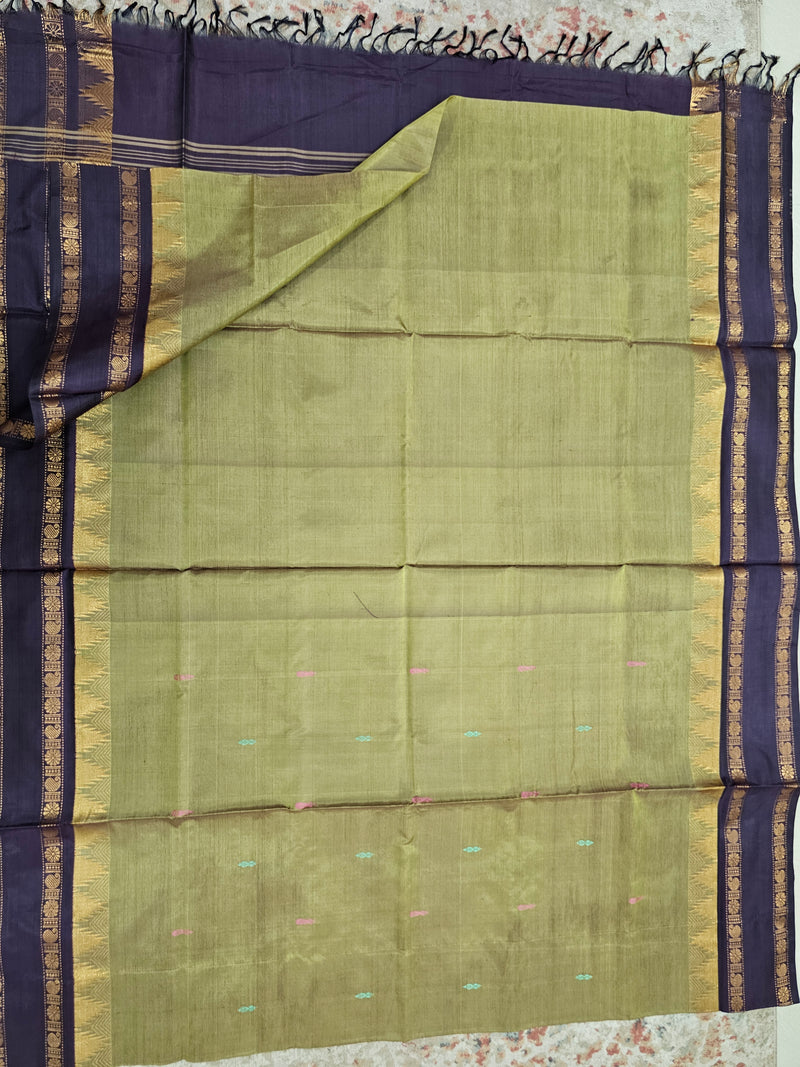 Chinnalampattu Border - Mehndi Green with Dark Brown