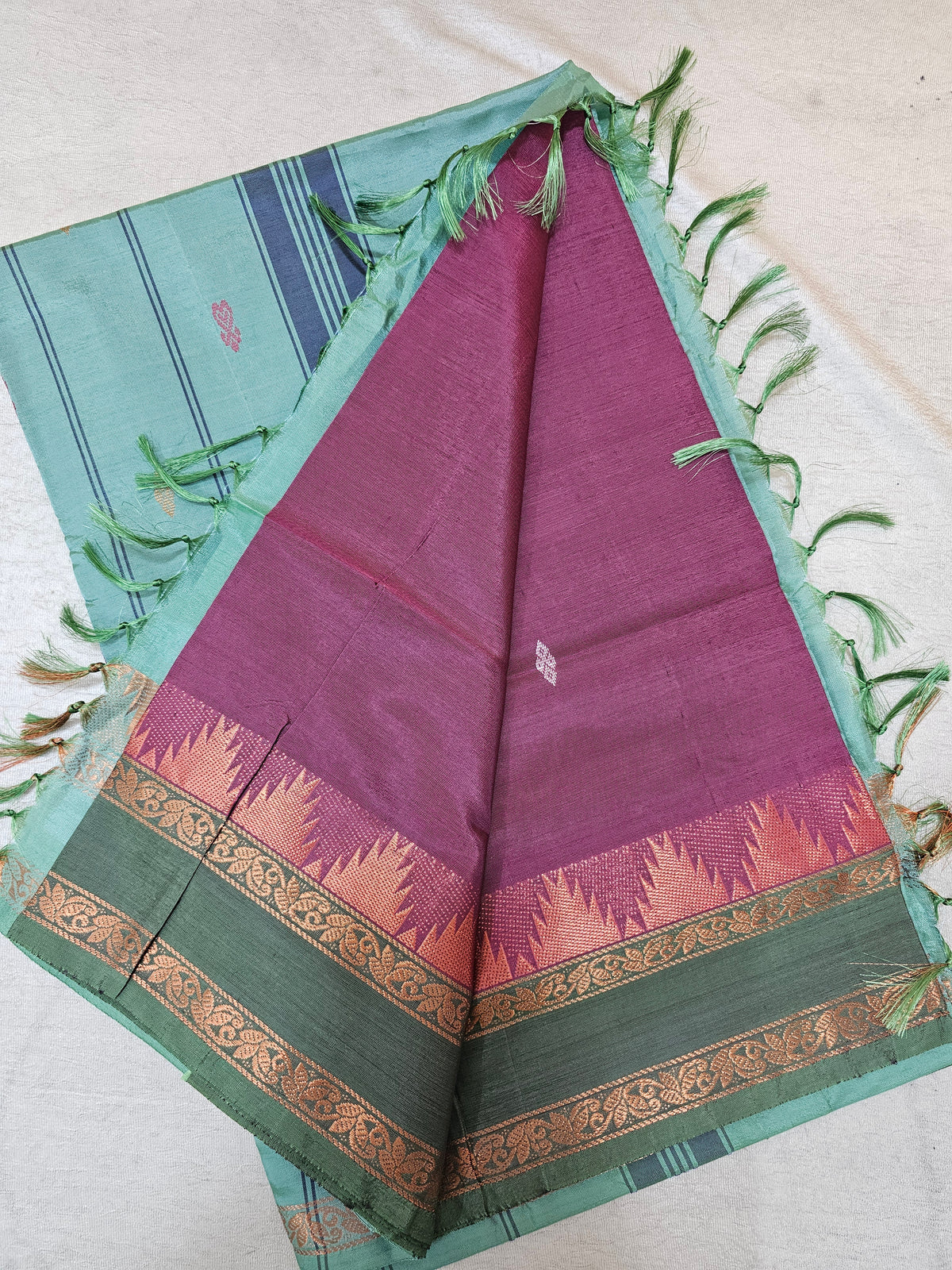 Chinnalampattu Border - Dark Magenta Pink with Green