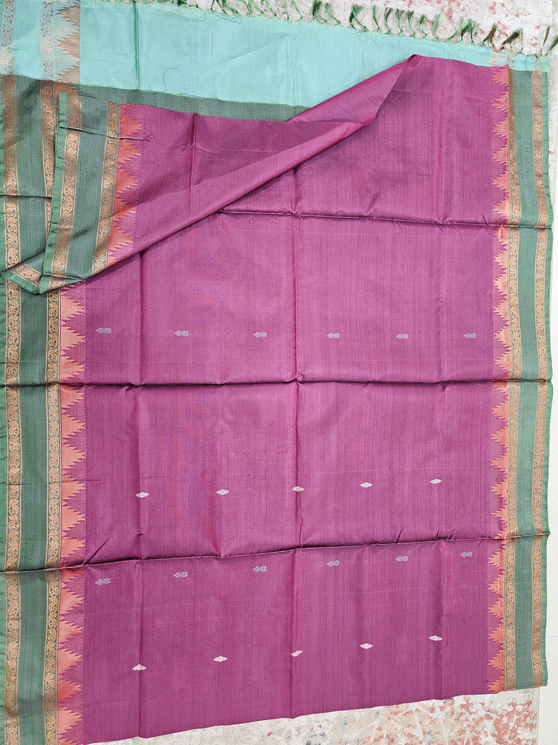 Chinnalampattu Border - Dark Magenta Pink with Green