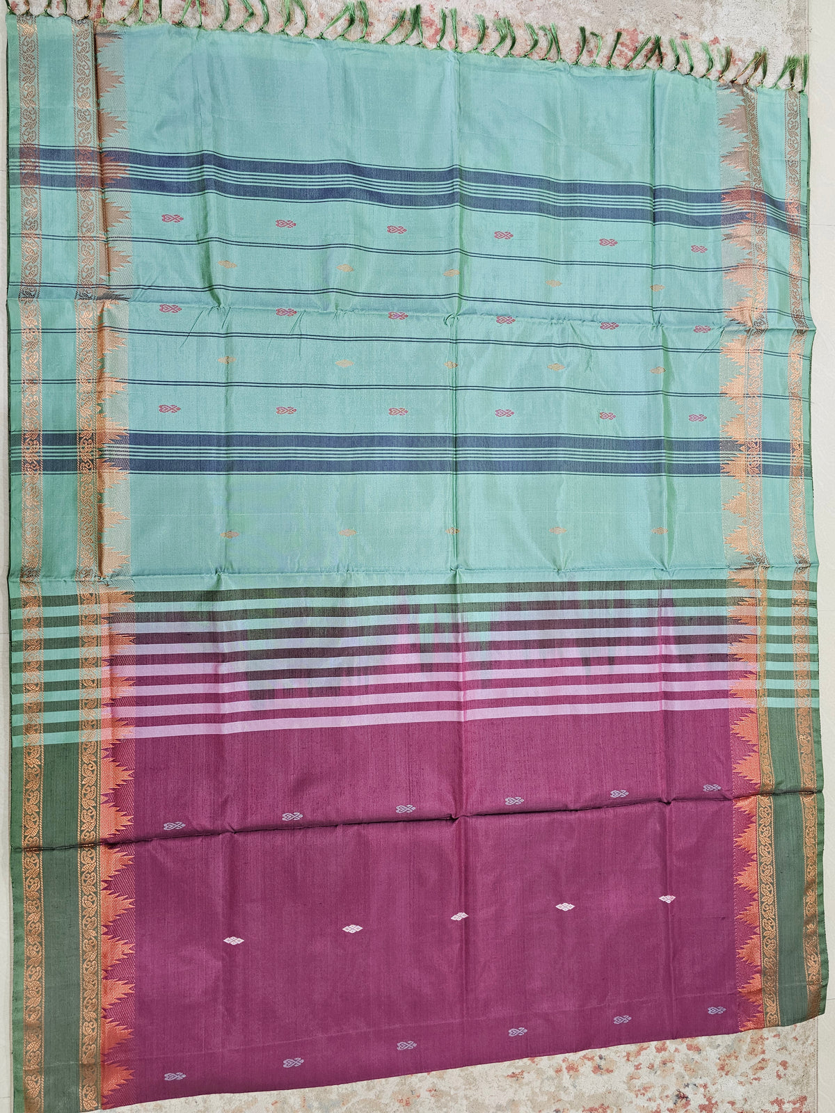 Chinnalampattu Border - Dark Magenta Pink with Green
