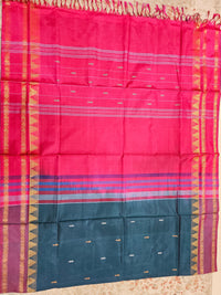 Chinnalampattu Border - Peacock Green with Pink