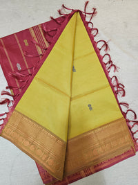 Chinnalampattu Border - Mustard Yellow with Red