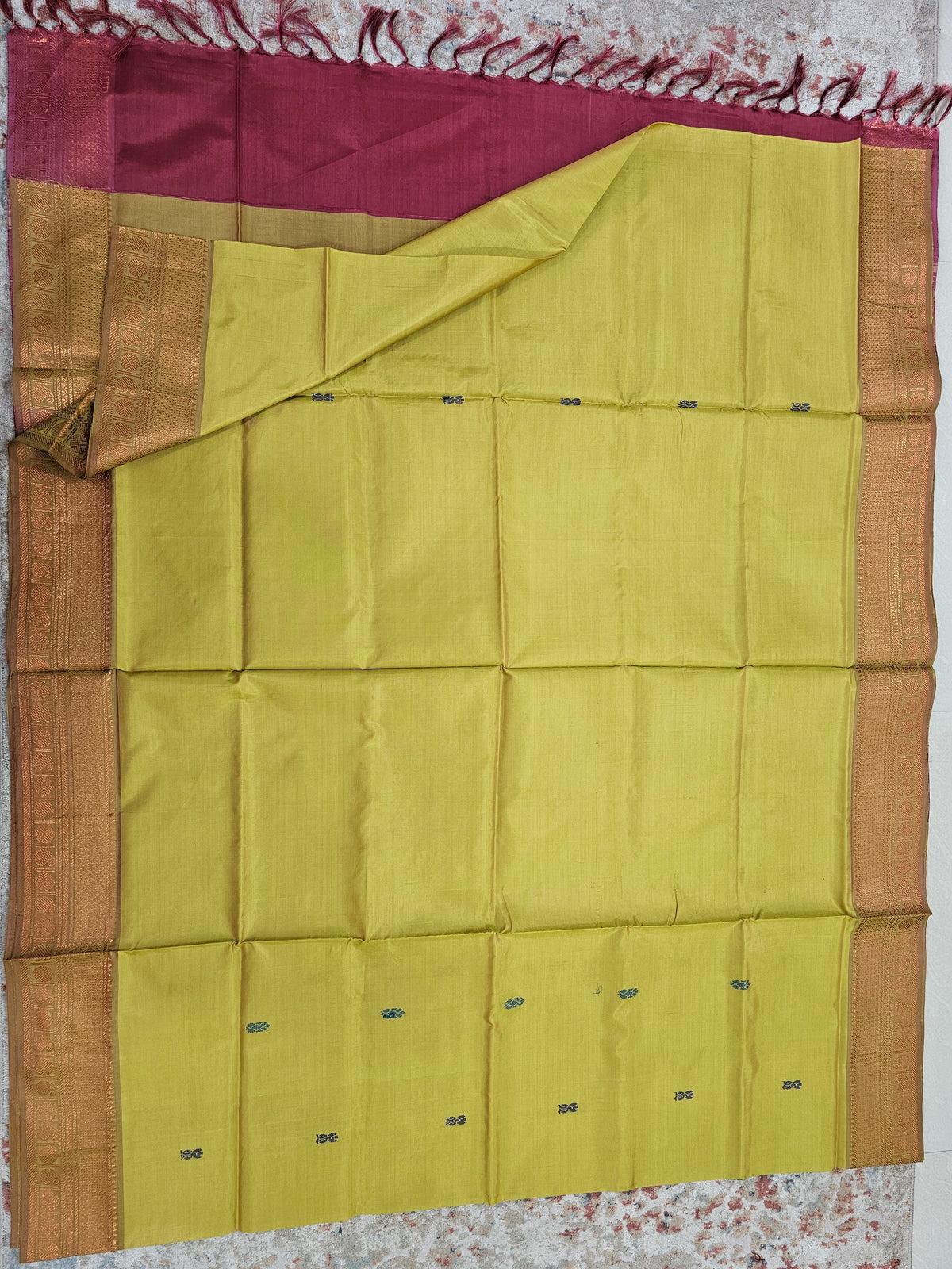 Chinnalampattu Border - Mustard Yellow with Red