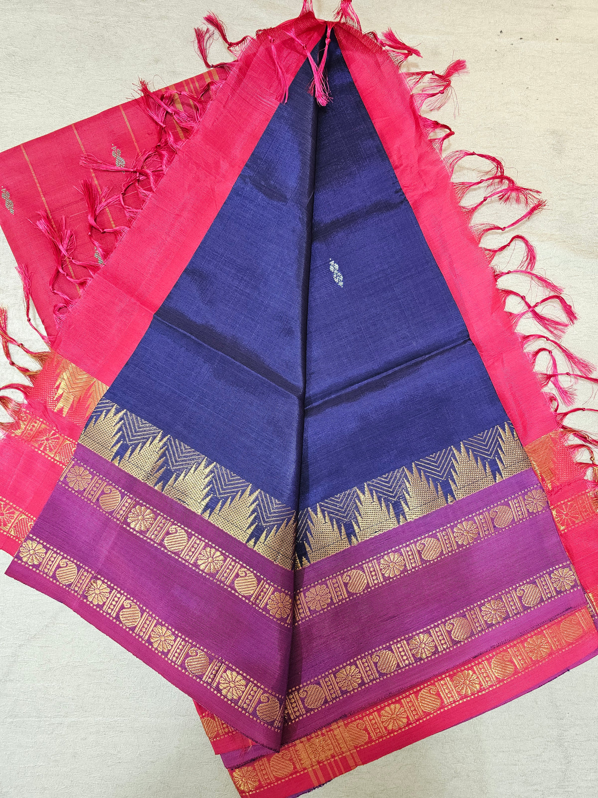 Chinnalampattu Border - Blue with Pink