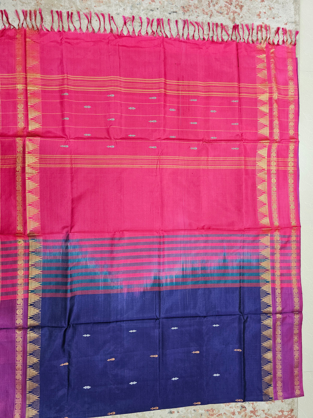 Chinnalampattu Border - Blue with Pink