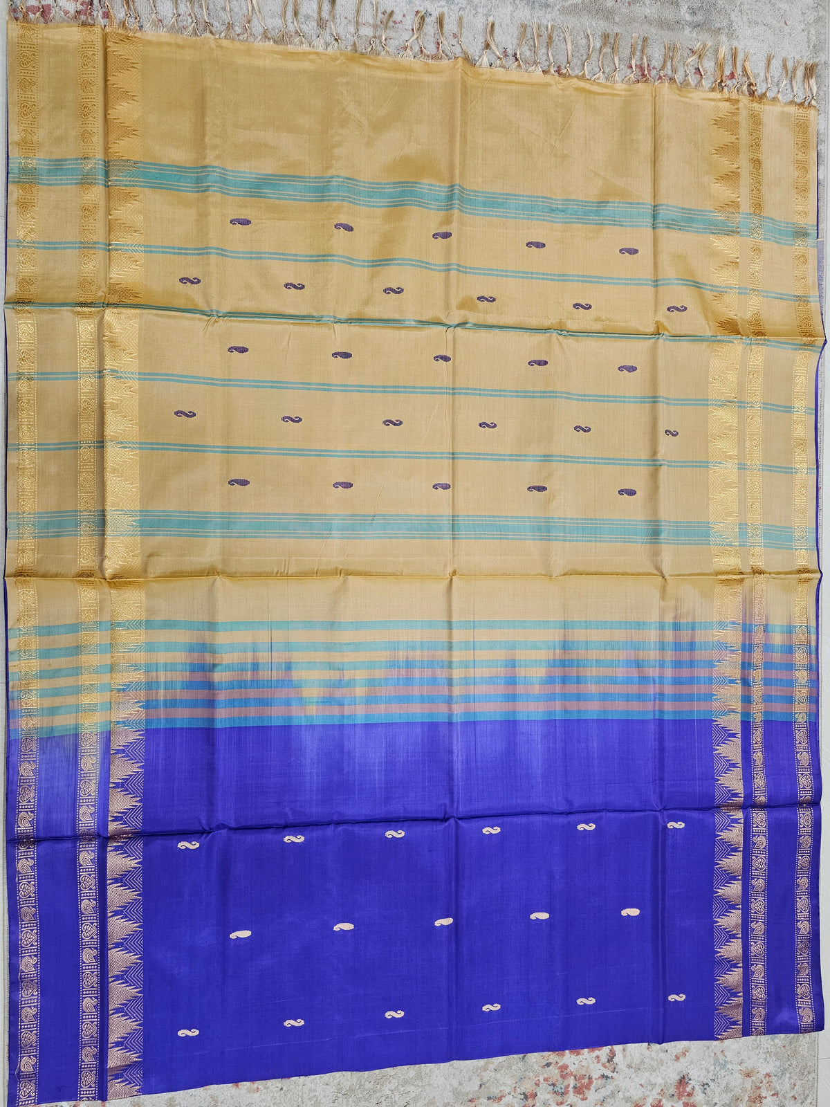 Chinnalampattu Border - Blue with Beige