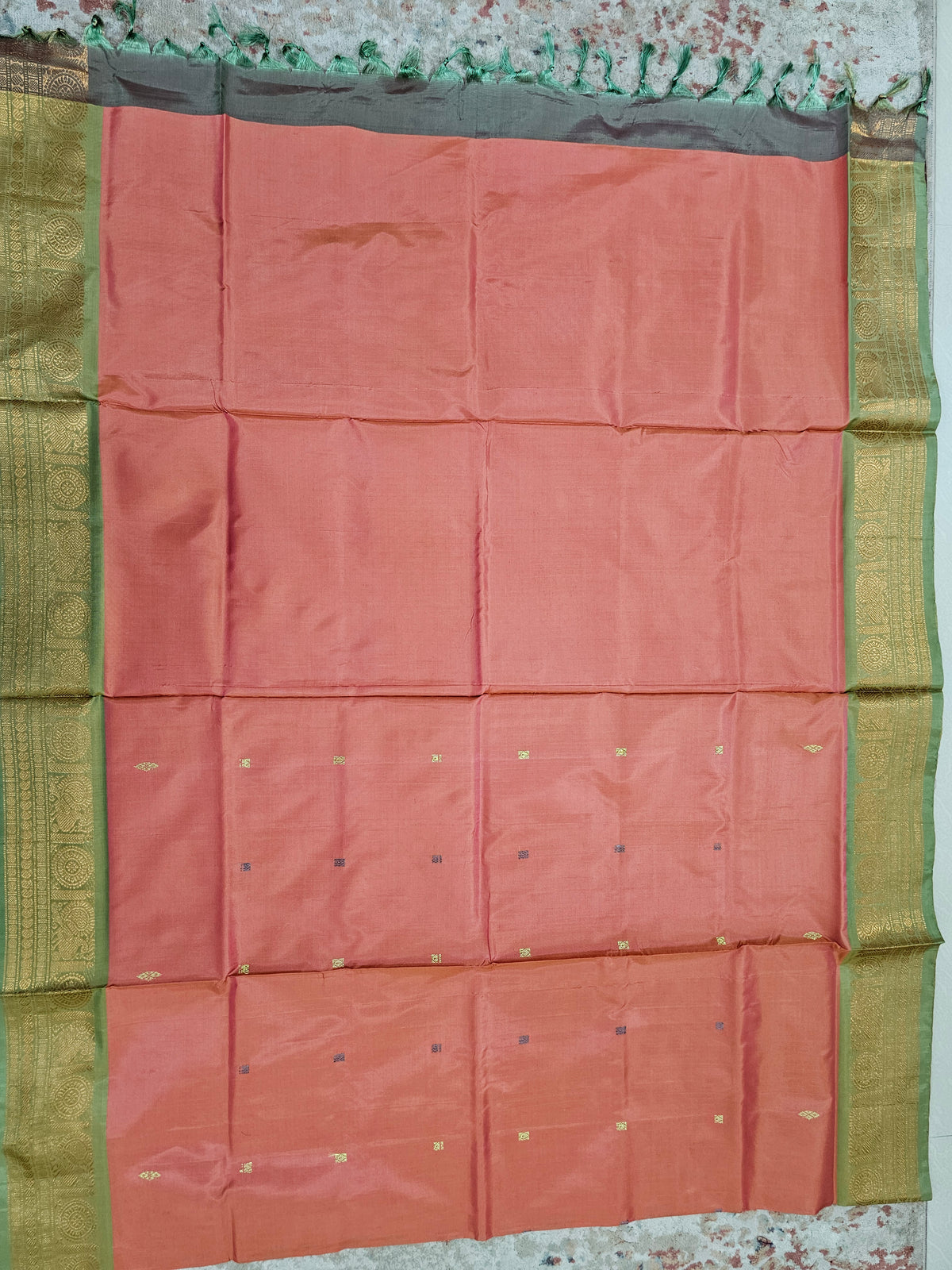 Chinnalampattu Border - Dark Peach with Green