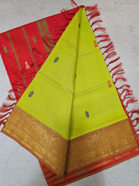 Chinnalampattu Border - Lime Green with  Red