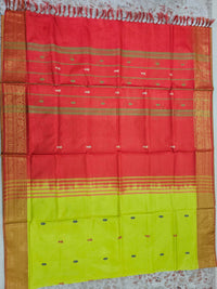 Chinnalampattu Border - Lime Green with  Red