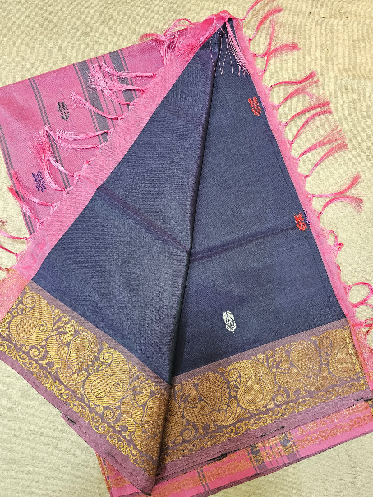 Chinnalampattu Border - Blue with Pink