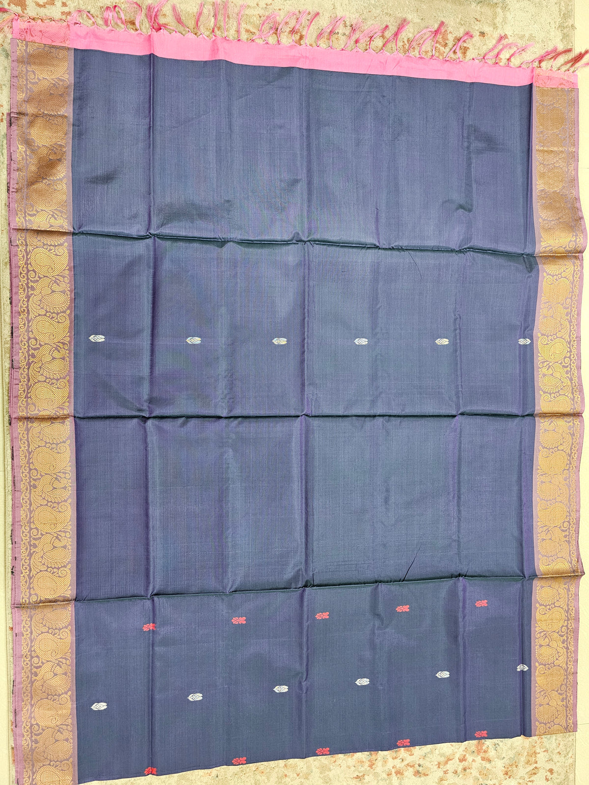 Chinnalampattu Border - Blue with Pink