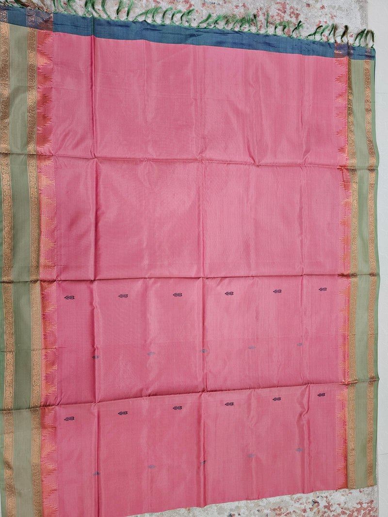 Chinnalampattu Border - Peach with Blue