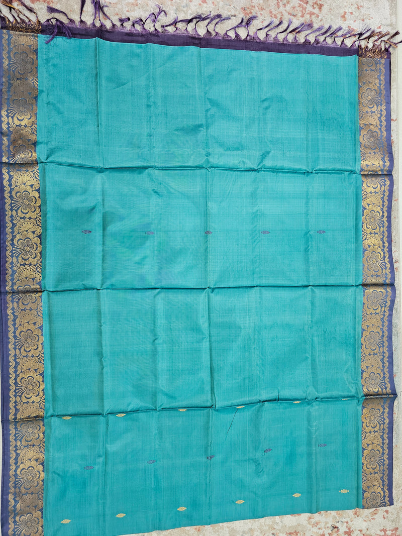 Chinnalampattu Border - Sea Green with Dark Purple