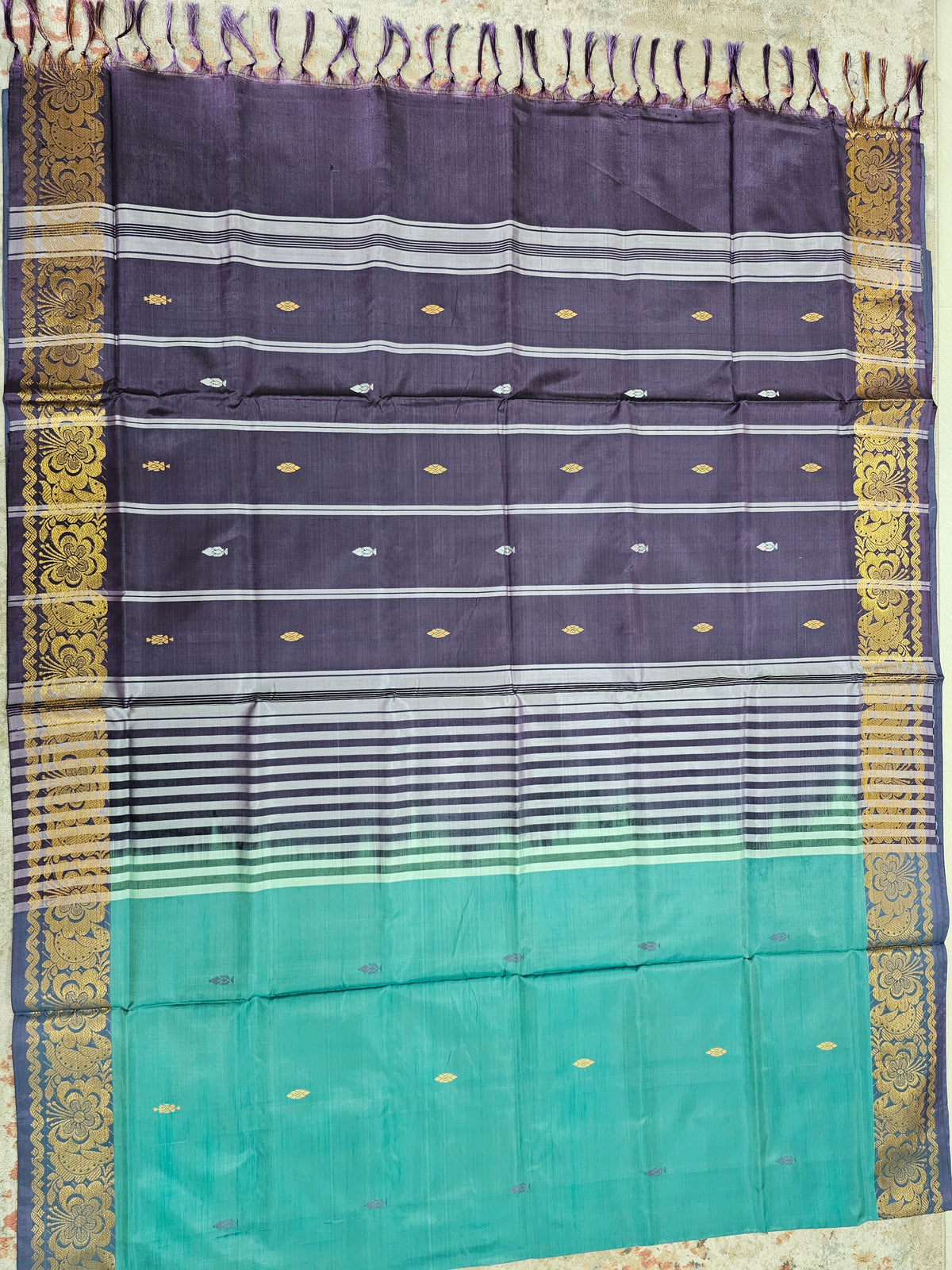 Chinnalampattu Border - Sea Green with Dark Purple