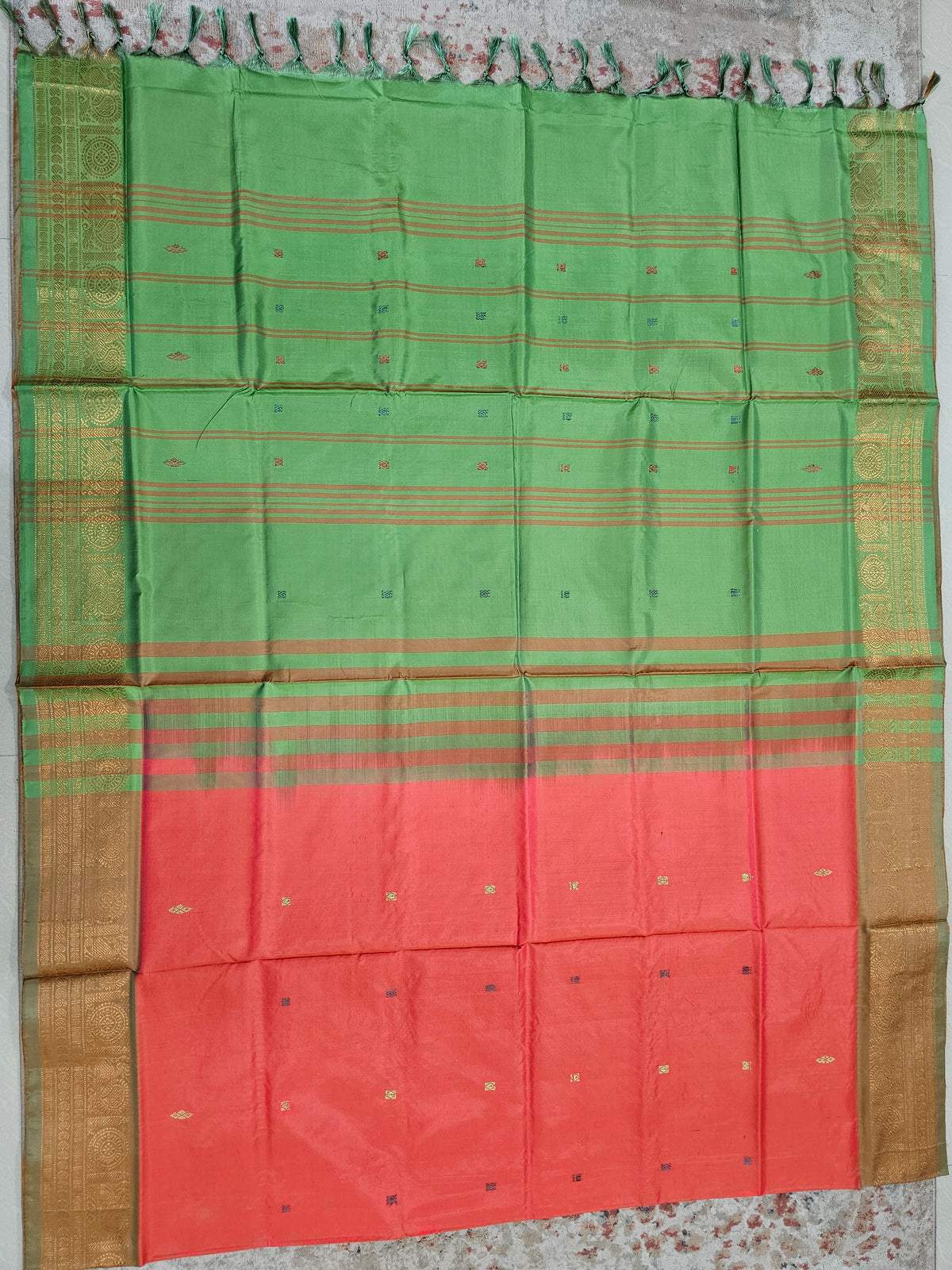 Chinnalampattu Border - Orange with Green