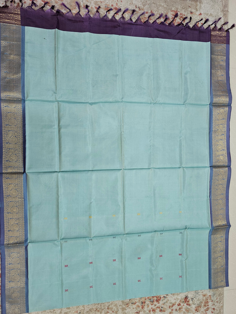 Chinnalampattu Border - Pastel Blue with Dark Purple