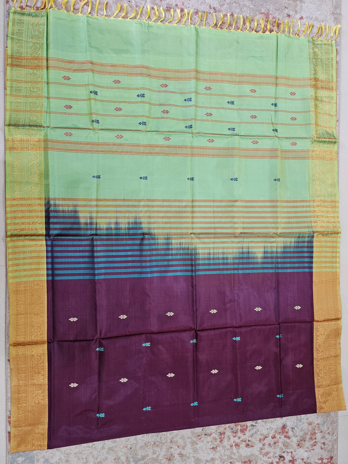 Chinnalampattu Border - Dark Maroon with Green