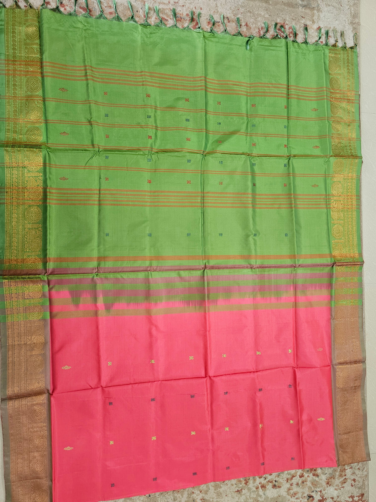 Chinnalampattu Border - Pink with Green