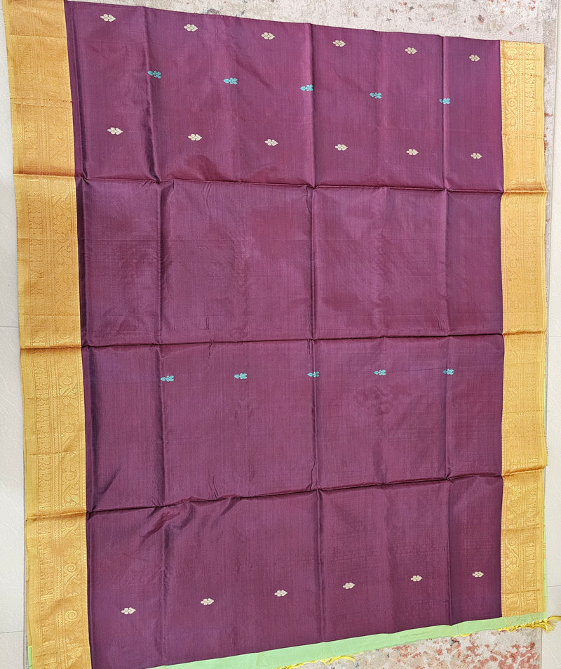 Chinnalampattu Border - Dark Maroon with Green