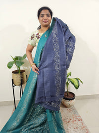 Bhagalpuri Batik Print - Sea Green with Blue