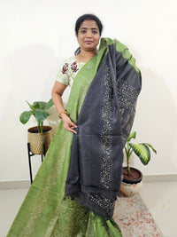 Bhagalpuri Batik Print - Green with Grey