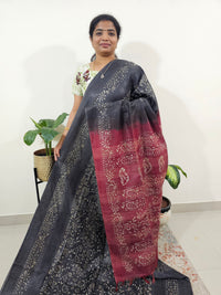 Bhagalpuri Batik Print - Grey with Maroon