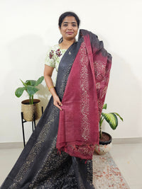 Bhagalpuri Batik Print - Grey with Maroon